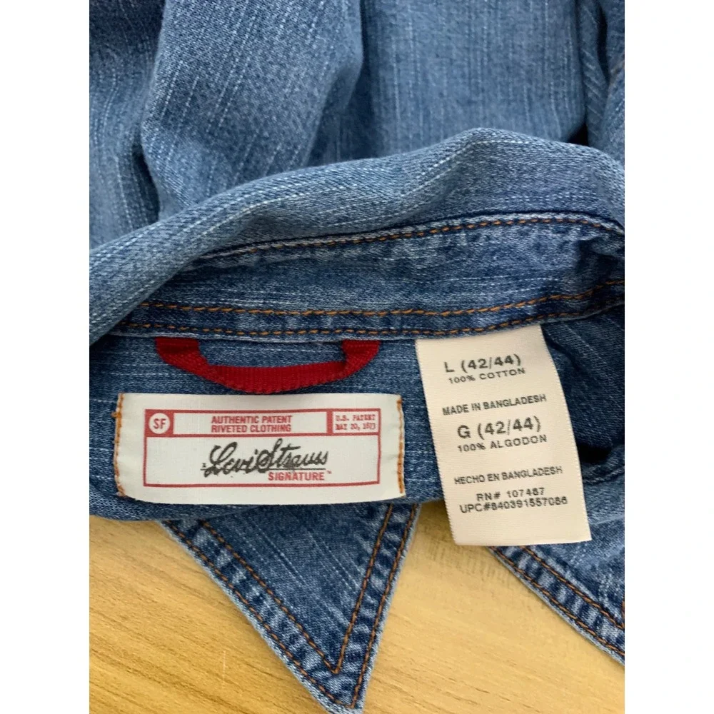 Levis Denim Shirt Mens Large Blue Metal Buttons Long Sleeve Workwear Western